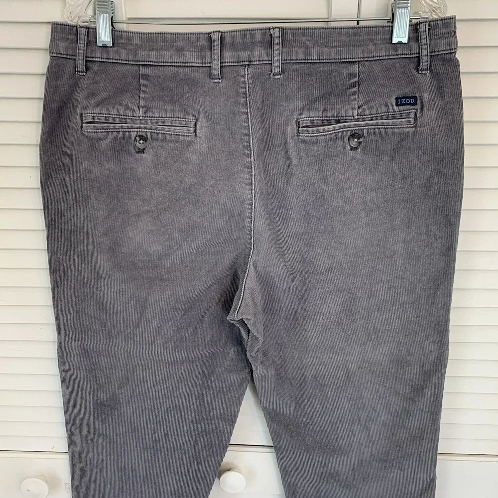 IZOD Corduroy Pants Mens Straight‎ Fit Charcoal Grey 34x32 Cotton Stretch Preppy